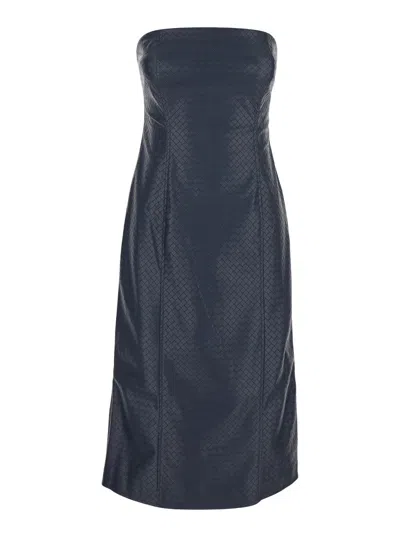 Rotate Birger Christensen Rotate Blue Midi Bustier Dress In Braided Eco Leather Woman