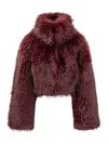 Rotate Birger Christensen Bordeaux Cropped Fur Jacket With Concealed Front Closure In Faux-fur Woman In Red