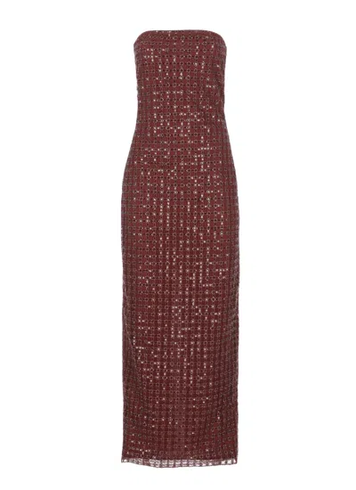 ROTATE BIRGER CHRISTENSEN ROTATE BORDEAUX EVENING DRESS WITH ALL-OVER PAILLETTES