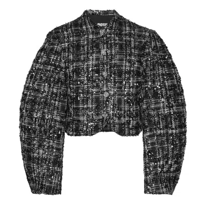 Rotate Birger Christensen Rotate Boucle Sequin Cropped Jacket In Black