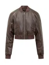Rotate Birger Christensen Rotate Braided Leather Bomber Jacket Brown In Multi