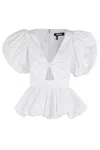 Rotate Birger Christensen Rotate Bubble Top With Puff Sleeves And V-neck Detail In White