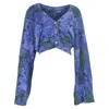 Rotate Birger Christensen Rotate By Birger Christensen Kristina Flare Sleeve Cardigan In Blue Nylon In Blue