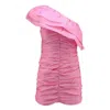 Rotate Birger Christensen Rotate Cameo Pink Sheer Stain Ruffle One Shoulder Mini Dress In Pink