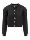Rotate Birger Christensen Rotate Cropped Black Sweater With Padded Shoulders And Button Embellishments In Black