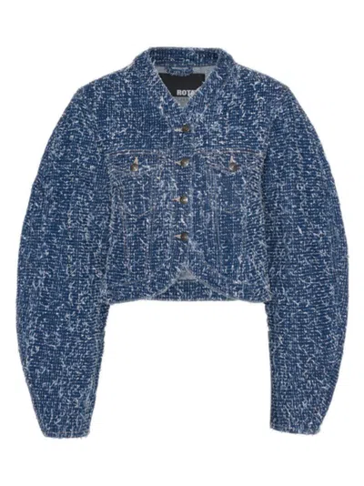 Rotate Birger Christensen Rotate Classic Denim Jacket With Point Collar And Button Closure In Blue