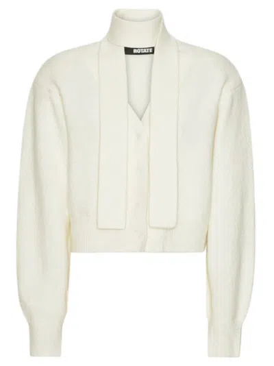 Rotate Birger Christensen Rotate Cozy Wool And Alpaca Blend Cardigan With Knit Scarf - Xs In White