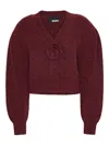 Rotate Birger Christensen Rotate Cropped Burgundy Sweater With Deep V-neckline And Floral Embellishment In Multi