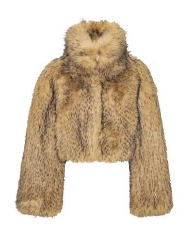 Rotate Birger Christensen Rotate Cropped Faux Fur Jacket In Nougat