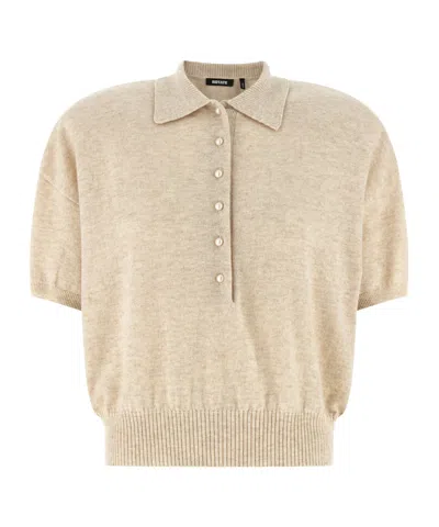 Rotate Birger Christensen Rotate Cropped Polo Knitted Top In Nude