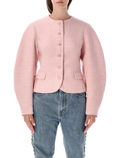 Rotate Birger Christensen Rotate Cropped Puff-sleeve Button Front Jacket In Cherry Blossom Rose