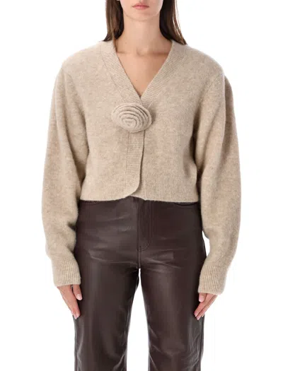 Rotate Birger Christensen Rotate Cropped V-neck Cardigan With Rosette Detail In Neutral