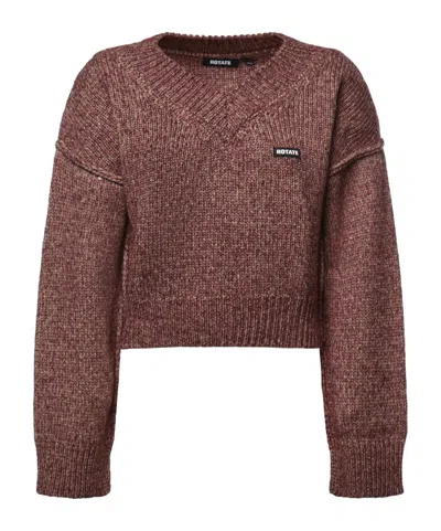 Rotate Birger Christensen Rotate Cropped V-neck Knitted Sweater In Brown