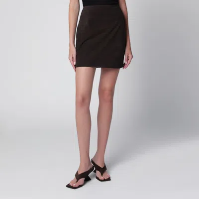 Rotate Birger Christensen Rotate Dark Brown Suede Mini Skirt