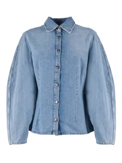 Rotate Birger Christensen Rotate Denim Fitted Shirt Light Blue Denim (slim Fit)