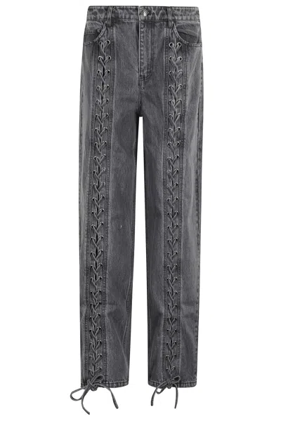 Rotate Birger Christensen Rotate Denim Lace-up Leg Pants In Blue