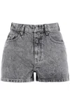 Rotate Birger Christensen Crystal Frayed Hem Denim Shorts In Grey