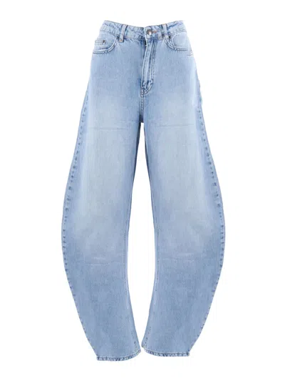 Rotate Birger Christensen Rotate Draped Barrel Leg Jeans Light Blue Denim (regular Fit)