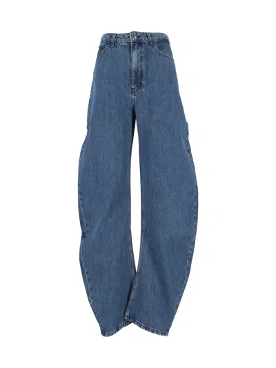Rotate Birger Christensen Rotate Draped Barrel Leg Jeans Medium Blue Denim (regular Fit)