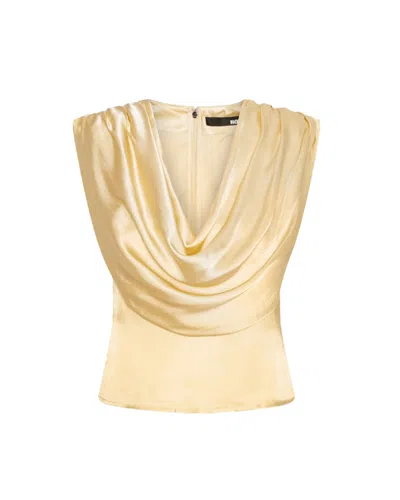 Rotate Birger Christensen Rotate Draped Cowl Neck Sleeveless Top In Yellow