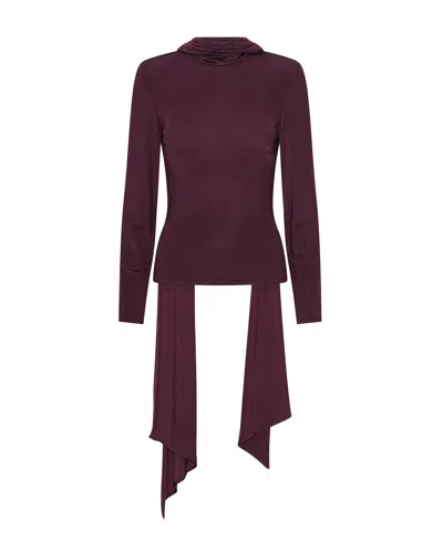 Rotate Birger Christensen Rotate Draped Long Sleeve Turtleneck Top In Burgundy