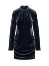 Rotate Birger Christensen Blue Mini Dress With High Neck And Rear Zip Closure In Velvet Woman In Animal Print