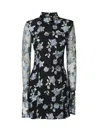 Rotate Birger Christensen Mini Dress With Semi Sheer Sleeves And All-over Floral Motif In Tech Fabric