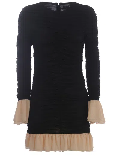 Rotate Birger Christensen Mini Pleated Long Dress In Black