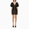 Rotate Birger Christensen Puff-sleeved Satin Mini Dress In Black