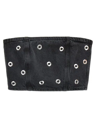 Rotate Birger Christensen Rotate Embellished Denim Bustier In Black