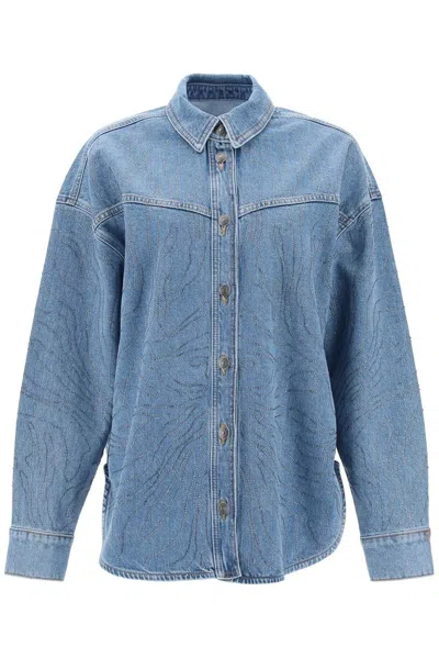 Rotate Birger Christensen Rotate Embellished Denim Oversized Shirt In Blue