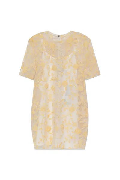 Rotate Birger Christensen Flower Beads Boxy Dress Egret Comb In Yellow
