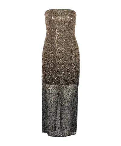 Rotate Birger Christensen Rotate Embellished Strapless Maxi Dress In Brown