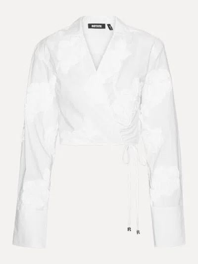 Rotate Birger Christensen Rotate Embroidered Flower Long-sleeve Cotton Shirt With Back Closure In White
