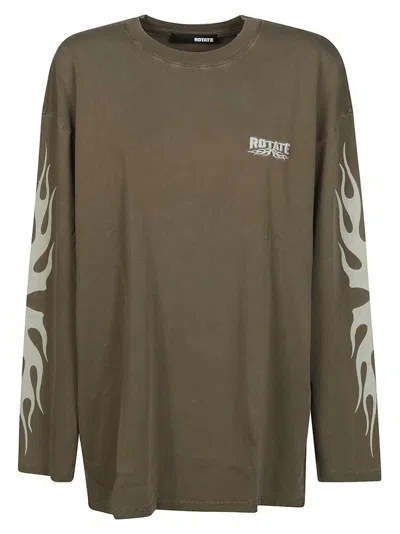 Rotate Birger Christensen Enzyme Logo Embroidered Long-sleeved T-shirt In Green