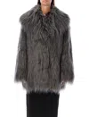 Rotate Birger Christensen Faux Fur Coat High Collar In Black