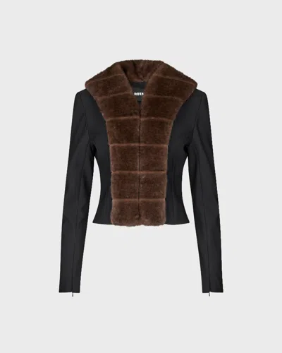 Rotate Birger Christensen Rotate Faux Fur Collar Cardigan Svart In Black