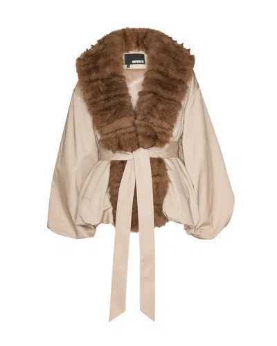 Rotate Birger Christensen Rotate Faux Fur Collar Wrap Coat In Cement