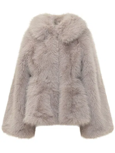 Rotate Birger Christensen Rotate Faux Fur Flared Jacket In Alloy