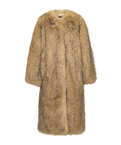 Rotate Birger Christensen Rotate Faux Fur Long Coat In Brown