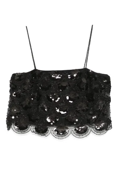 Rotate Birger Christensen Rotate Fitted Black Sequins Crop Top