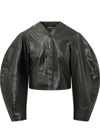 Rotate Birger Christensen Rotate Fitted Lambskin Leather Jacket In Black