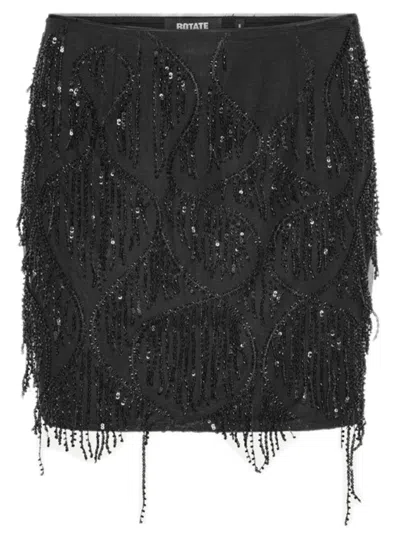 Rotate Birger Christensen Rotate Fitted Sequin Mini Skirt With Beaded Fringe - Women's Size 34 In Black