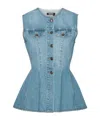 Rotate Birger Christensen Denim Flared Silhouette Button-front Cotton Tank Top In Blue