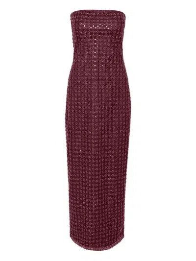 ROTATE BIRGER CHRISTENSEN ROTATE FLOOR-LENGTH BURGUNDY STRAPLESS EVENING DRESS WITH SEQUINED DETAILING