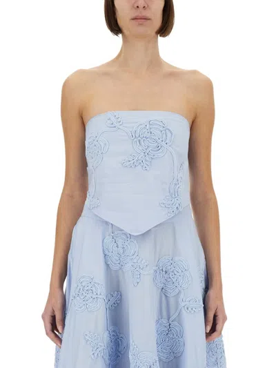 Rotate Birger Christensen Rotate Floral Embellished Strapless Tops In Blue