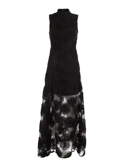 Rotate Birger Christensen Rotate Floral Embroidered High-collar Tech Fabric Sleeveless Long Dress In Animal Print