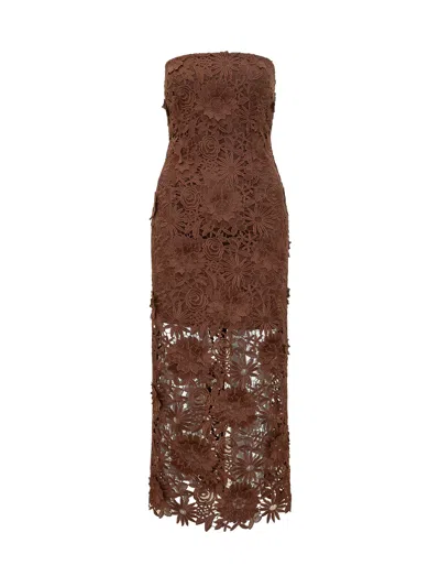 Rotate Birger Christensen Rotate Floral Embroidered Midi Dress In Potting Soil