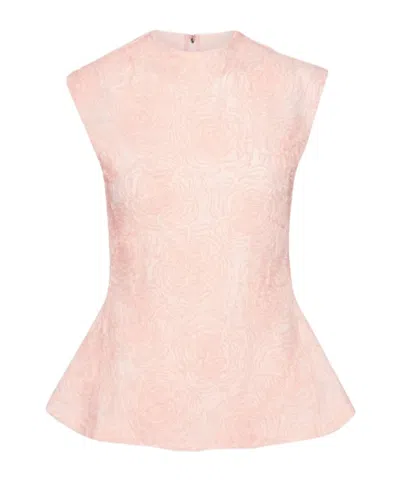 Rotate Birger Christensen Rotate Floral Jacquard Flared Bottom Top In Pink