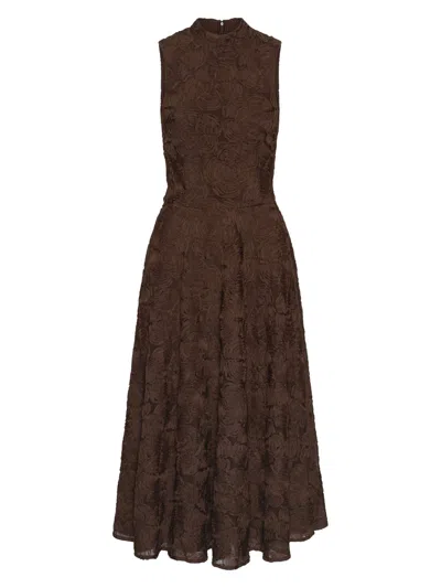 Rotate Birger Christensen Rotate Floral Mesh Sleeveless A-line Mini Dress In Brown